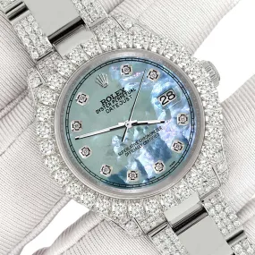 Rolex Datejust 31mm Pave 7.2ct Iced Diamond Tahitian Blue MOP Track Watch  TFJ-142508443