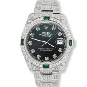 Rolex Datejust 36mm 12.4CT Diamond/Emerald Watch with Black MOP Diamond Dial TFJ-142508269