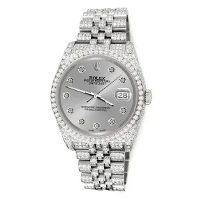 Rolex Datejust 36mm Pave 10.2ct Iced Diamond Gray Jubilee Watch  TFJ-142508362