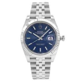 Rolex Datejust 41 Steel 18K White Gold Blue Index Dial Mens Watch  TFJ-142508292