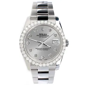 Rolex Datejust   Diamond Bezel/Silver Diamond Dial Steel Watch TFJ-142507928