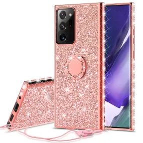 Samsung Galaxy A51 5G Case, Glitter Cute Phone Case Girls with Kickstand,Bling Diamond Rhinestone Bumper Ring Stand Sparkly Luxury Clear Thin Soft Protective Samsung Galaxy A51 5G Case for Girl Women - Rose Gold