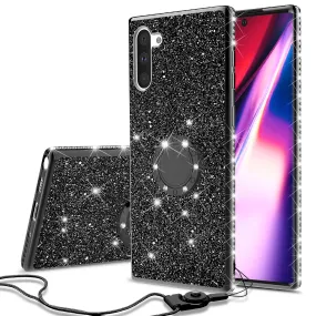 Samsung Galaxy Note 10 Plus Case, Glitter Cute Phone Case Girls with Kickstand,Bling Diamond Rhinestone Bumper Ring Stand Sparkly Luxury Clear Thin Soft Protective Samsung Galaxy Note 10 Plus Case for Girl Women - Black