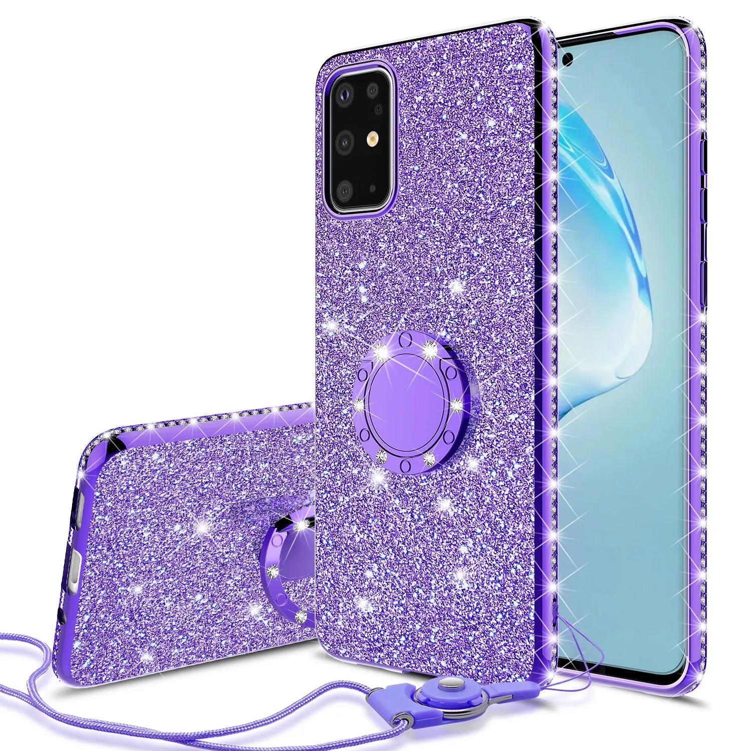 Samsung Galaxy S20 Case, Glitter Cute Phone Case Girls with Kickstand,Bling Diamond Rhinestone Bumper Ring Stand Sparkly Luxury Clear Thin Soft Protective Samsung Galaxy S20 Case for Girl Women - Purple