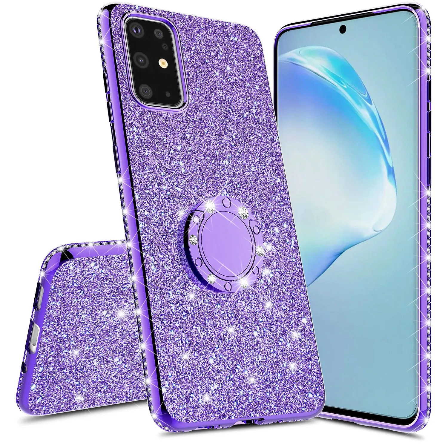 Samsung Galaxy S20 Case, Glitter Cute Phone Case Girls with Kickstand,Bling Diamond Rhinestone Bumper Ring Stand Sparkly Luxury Clear Thin Soft Protective Samsung Galaxy S20 Case for Girl Women - Purple