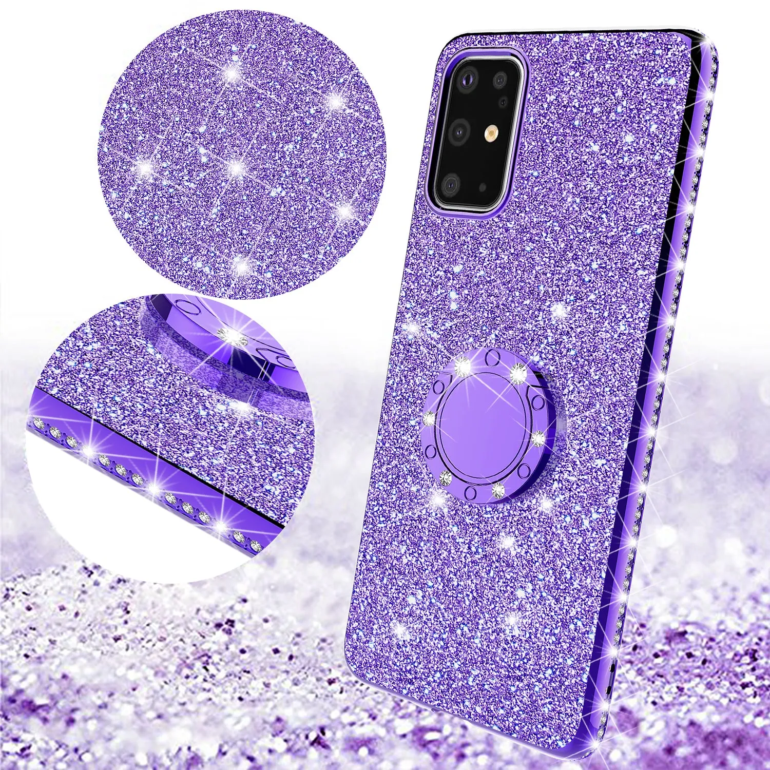 Samsung Galaxy S20 Case, Glitter Cute Phone Case Girls with Kickstand,Bling Diamond Rhinestone Bumper Ring Stand Sparkly Luxury Clear Thin Soft Protective Samsung Galaxy S20 Case for Girl Women - Purple