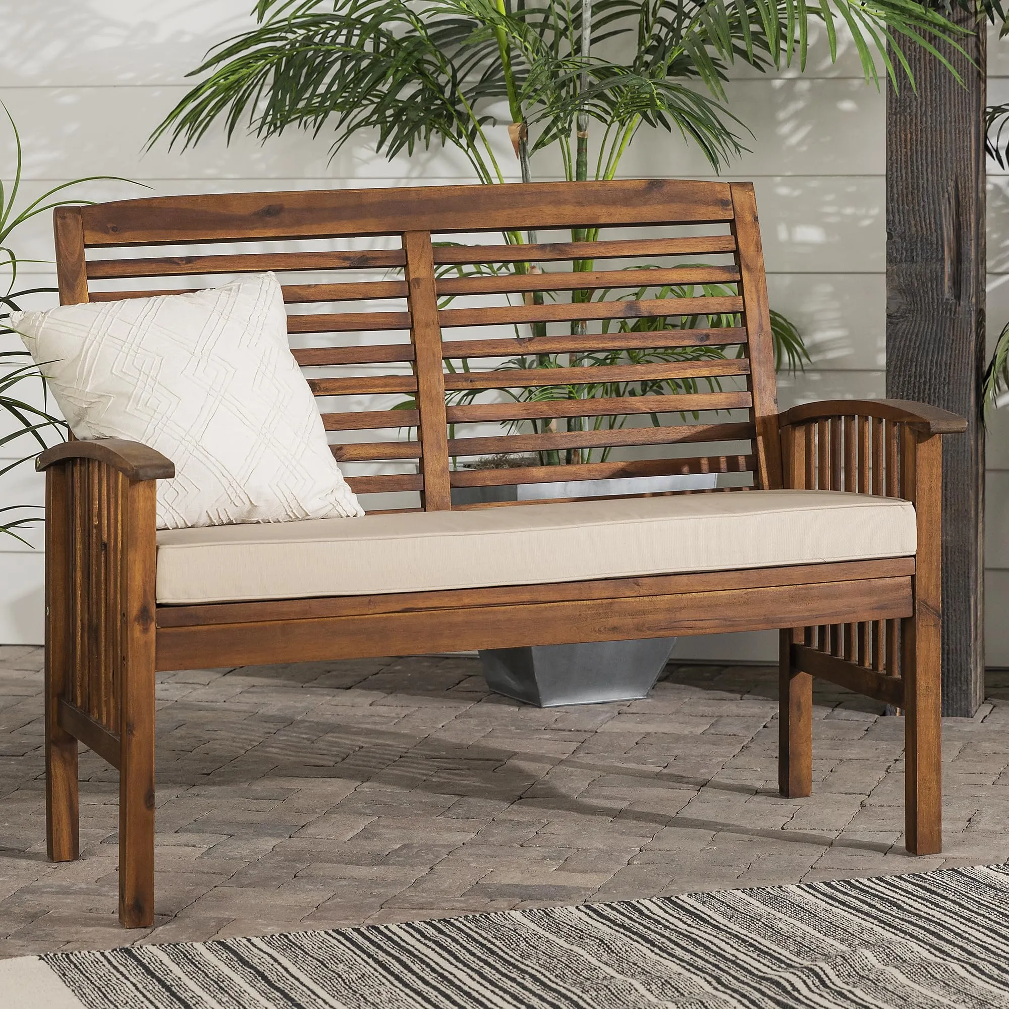 Solid Acacia Wood Patio Loveseat with Cushions 47 Inch