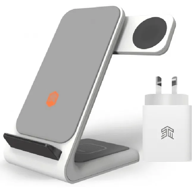 STM ChargeTree Swing 3-in-1 Wireless Charging Stand Iphone AirPods Apple Watch with AU 20W Wall Plug White