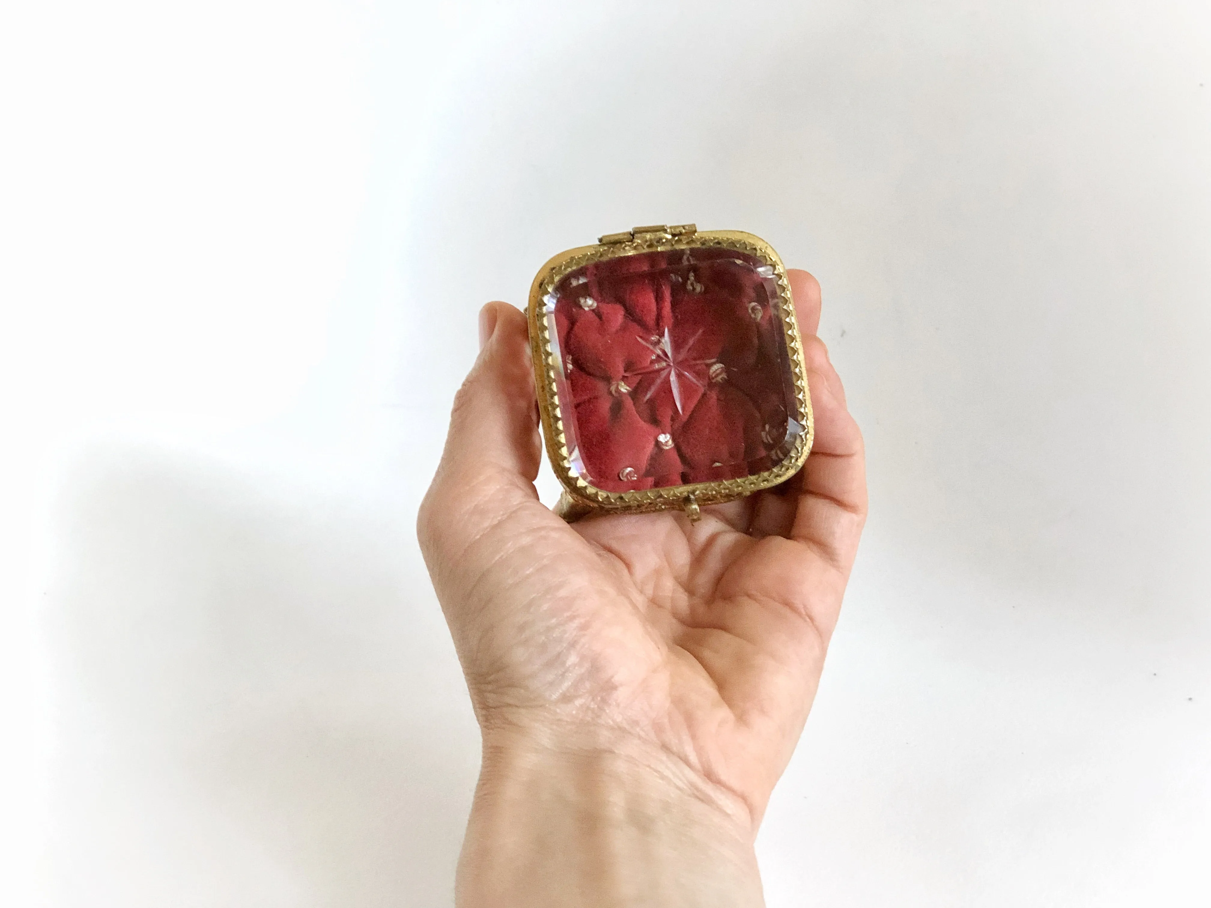 Tiny Red Tufted Vintage Jewelry Box