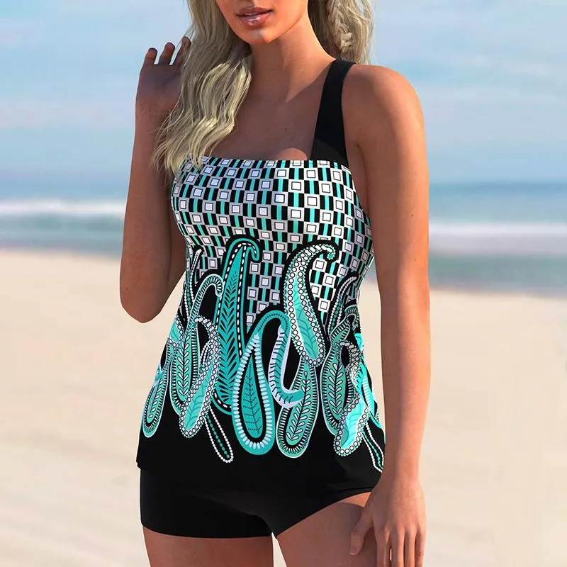 Tribal Print Cross Strap Tankini Set（free shipping）