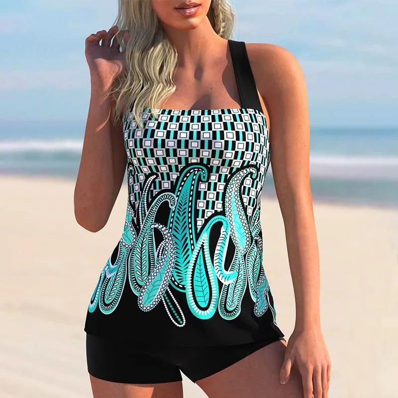 Tribal Print Cross Strap Tankini Set（free shipping）