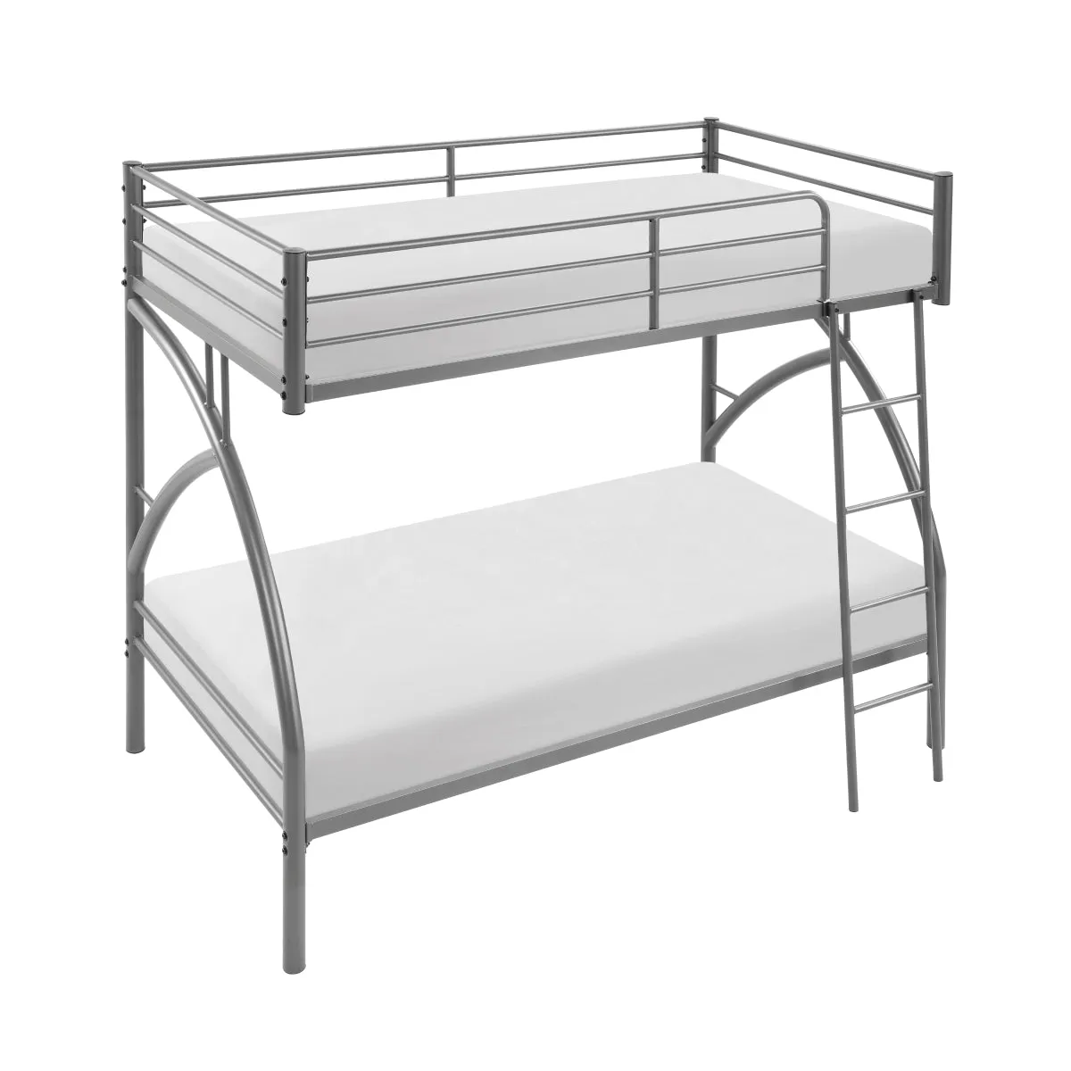 Twin/Twin Metal Bunk Bed with Gray Finish and Guard Rails