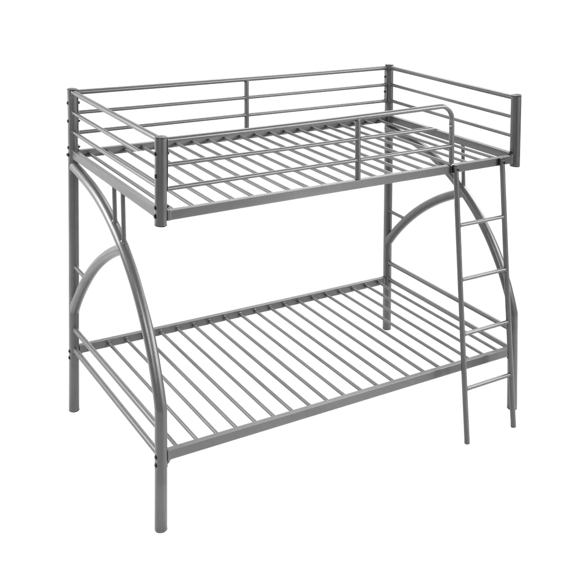 Twin/Twin Metal Bunk Bed with Gray Finish and Guard Rails