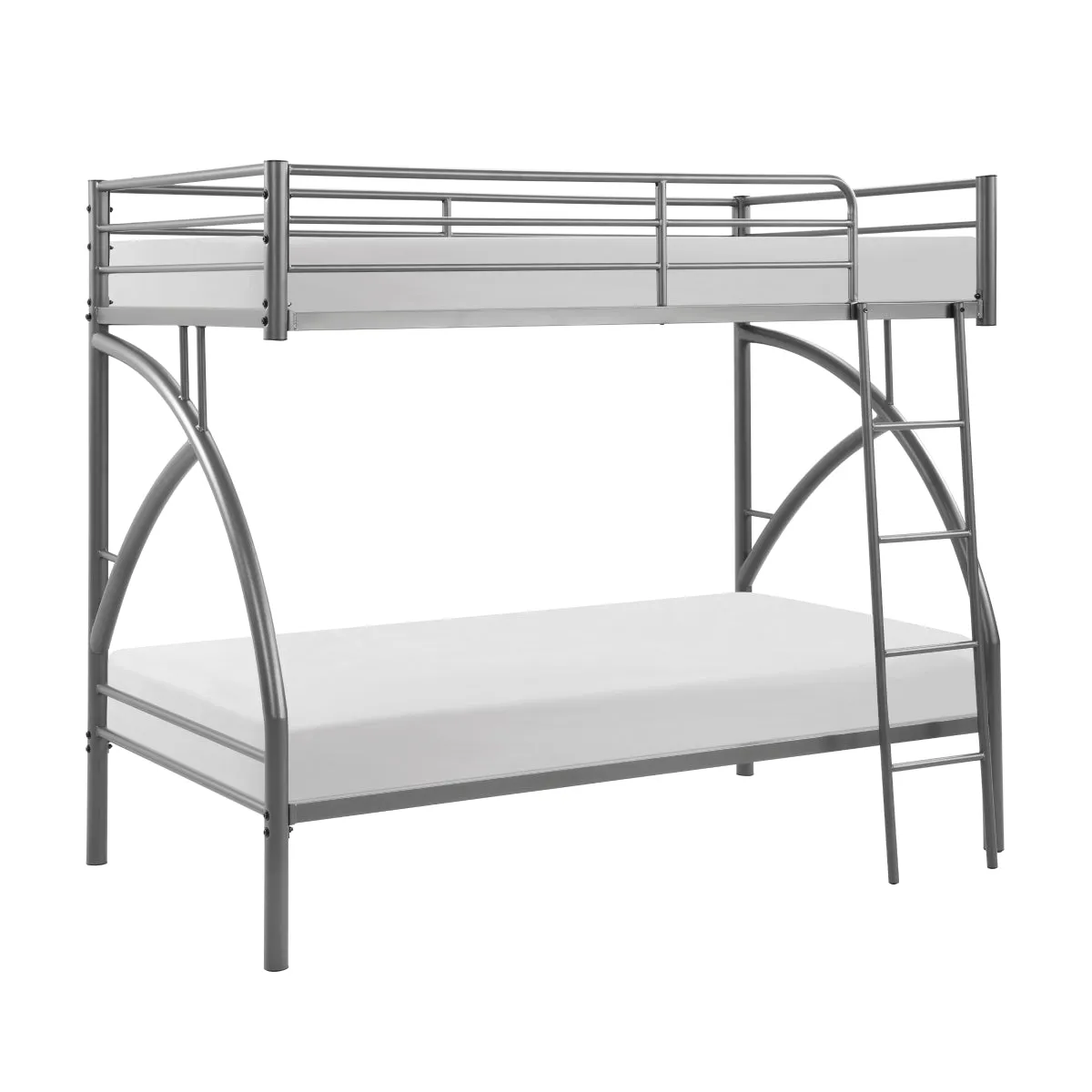 Twin/Twin Metal Bunk Bed with Gray Finish and Guard Rails