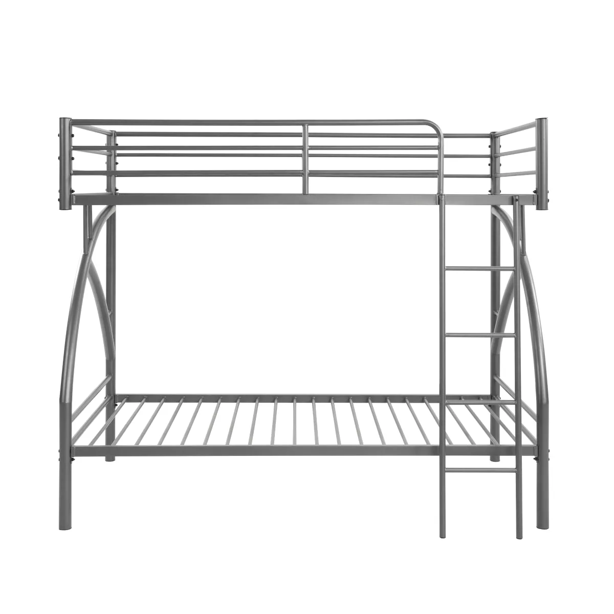 Twin/Twin Metal Bunk Bed with Gray Finish and Guard Rails