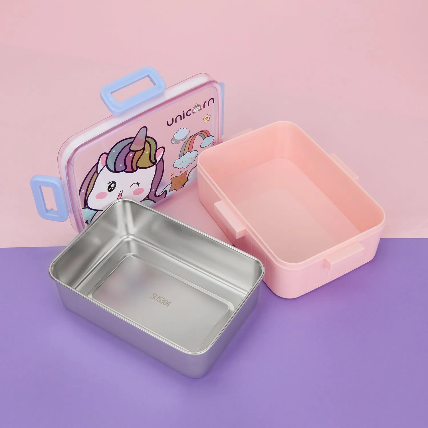 UNICORN PRINT LUNCH BOX - PINK & PURPLE