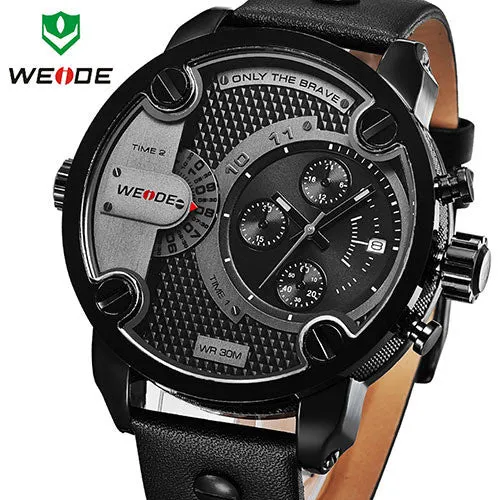 WEIDE New Oversized Men's Quartz Leather Strap Sports Military Watches Luxury Brand Quartz Watch 3ATM Water Resistant