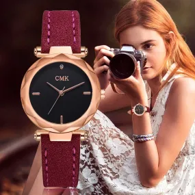 Women Brand Top Luxury Leather Watches Ladies Fashion Rose Gold Dress Quartz Wrist Watch 3D Dial Desgin Bracelet Watch