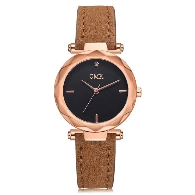 Women Brand Top Luxury Leather Watches Ladies Fashion Rose Gold Dress Quartz Wrist Watch 3D Dial Desgin Bracelet Watch