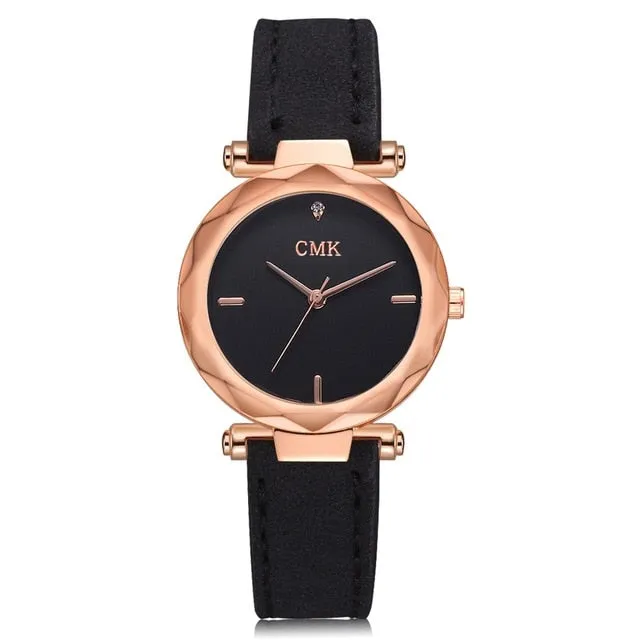 Women Brand Top Luxury Leather Watches Ladies Fashion Rose Gold Dress Quartz Wrist Watch 3D Dial Desgin Bracelet Watch