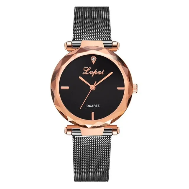 Women Brand Top Luxury Leather Watches Ladies Fashion Rose Gold Dress Quartz Wrist Watch 3D Dial Desgin Bracelet Watch