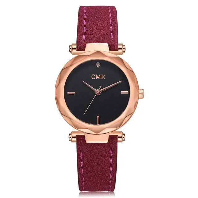 Women Brand Top Luxury Leather Watches Ladies Fashion Rose Gold Dress Quartz Wrist Watch 3D Dial Desgin Bracelet Watch