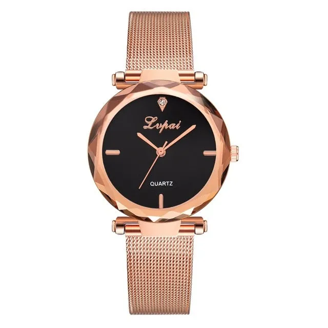 Women Brand Top Luxury Leather Watches Ladies Fashion Rose Gold Dress Quartz Wrist Watch 3D Dial Desgin Bracelet Watch