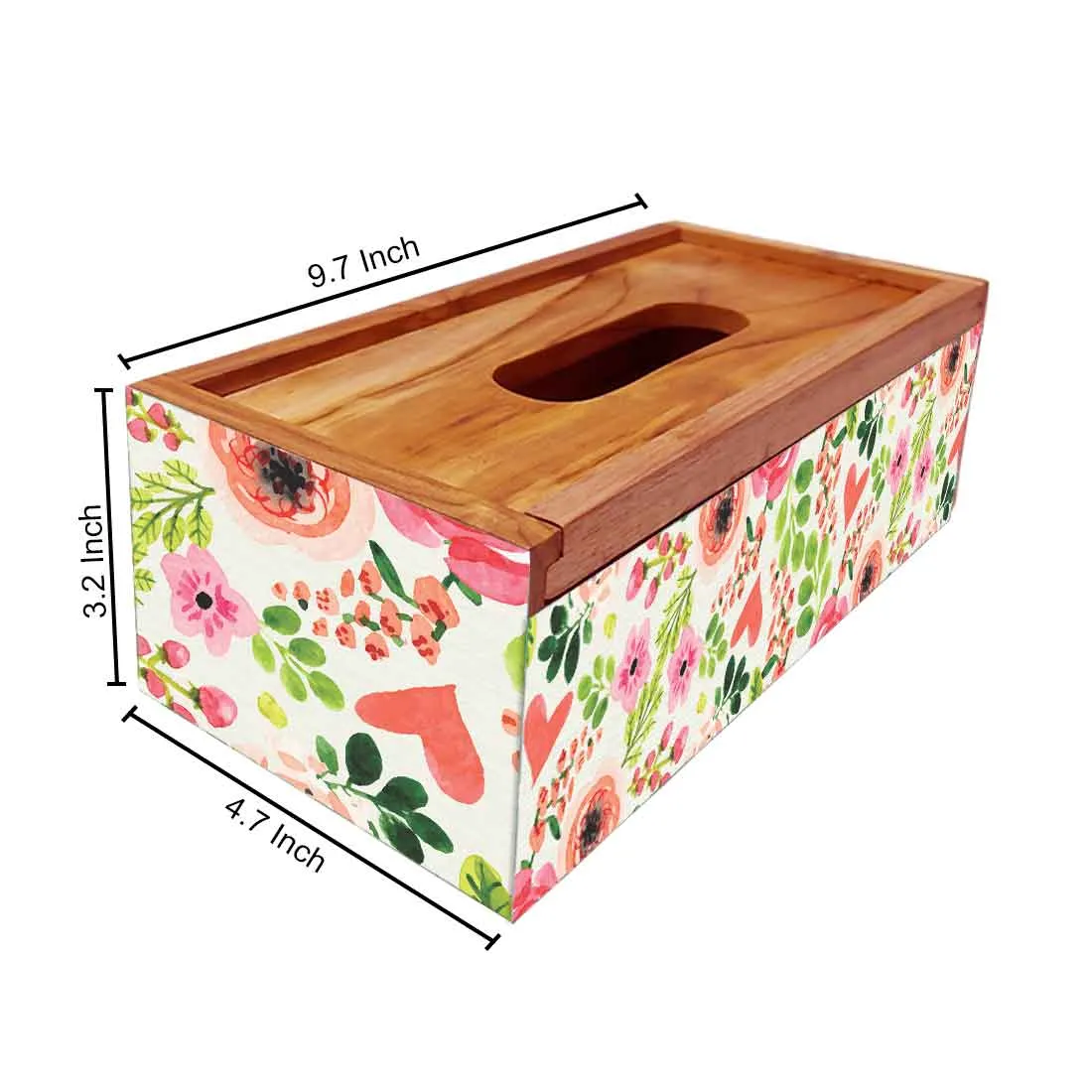 Wooden Rectangular Tissue Box Cover for Home Kitchen - Flowers